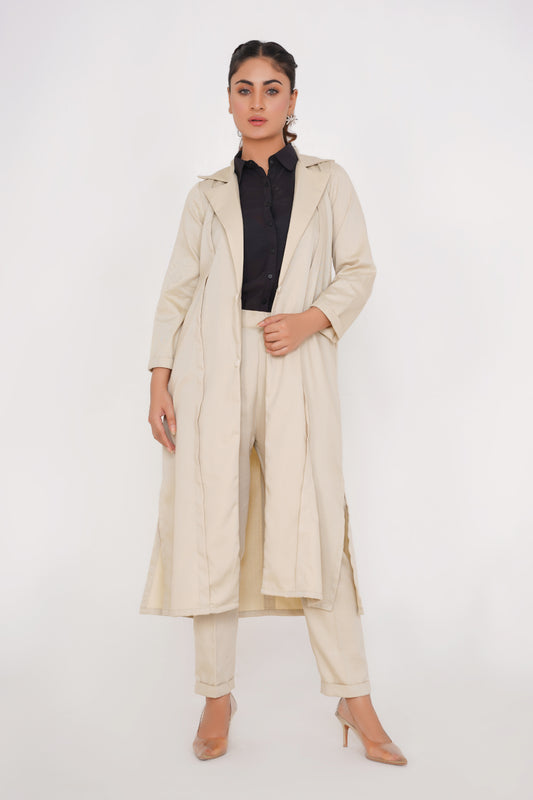 Beige Long Coat Set