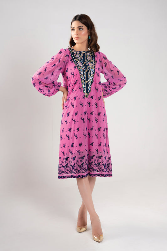 Printed Emb Dress