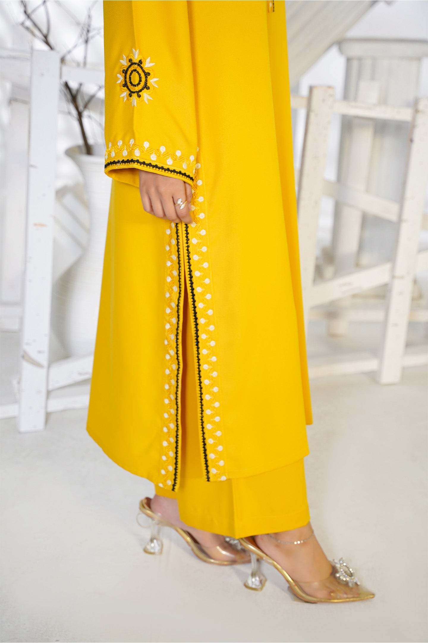 Embroidered Mustard Co-Ord Suit